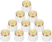 uxcell 10Pcs Guitar Amplifier Push on Fit Knobs for 6mm/0.24" Dia Potentiometer, Control Knob White-Gold for Volume Tone Control, Guitar Bass Parts, Chrome