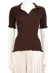 Brown Wool V-Neck Knitted Top