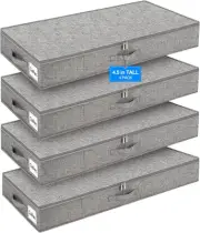 4Pack under Bed Storage Containers Bins, 4.5 Inch High Low Profile Underbed Clot