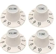 [Musiclily] Pro Fine 24 Splines Witch Hat Knobs Top Hat Knobs Tone Volume Control Knobs for Electric Guitar Bass Amplifier Effect Pedal, Aged White with Silver Reflector (Set of 2T2V)