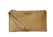 MICHAEL KORS JET SET TRAVEL LARGE CLUTCH LEATHER WRISTLET CAMEL