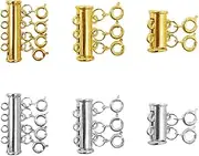[outret] 3 Sizes Slide Necklace Spacer Clasp Multi Strands Magnetic Necklaces Bracelet Connectors for Jewelry, 6 Pieces (Gold, Silver)