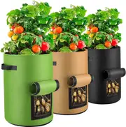 3 Pack 10 Gallon Plant Grow Bags with Flap, Harvest Window and Handles for Tomato and Vegetables