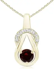 [Angara] Natural Garnet Infinity Knot Pendant Necklace with Diamonds in 14ct Solid Gold for Women | January Birthstone Jewellery for Her