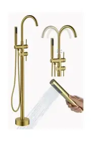 Freestanding Bathtub Faucet Floor Mount Tub Filler Brush Gold, OMEKNTOP Moder...
