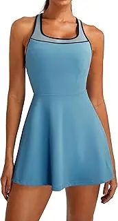 [BMJL] Women Tennis Dress Athletic Built-in Bra Workout Dresses Casual Mesh Golf Outfits Separate Shorts with Pocket