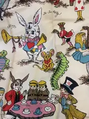 Vintage 1950’s “Tea Party” Novelty Alice In Wonderland Fabric 48” X 44” Rare!
