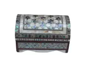 Egyptian Inlaid Inside and Outside Paua Mother of Pearl Wood Treasure Box 8" 993