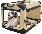 36 Inch Collapsible Dog Crate for Large Dogs, 4-Door Foldable Soft Dog Kennel wi
