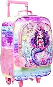 [HPJGD] Kids Luggage for Girls and Boys, Water Resistant Rolling Suitcase, Travel Carry on for Elementary Preschool Toddler, Girls Mermaid Luggage, One Size, Girls Luggage