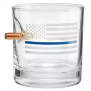 Original BenShot 308 Police Thin Blue Line Rocks Glass w/Real Bullet Cop Gift