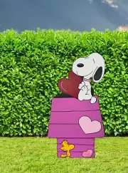 Snoopy Dog House - Hand Painted Yard Art - Valentine's Day - Outdoor or Indoor
