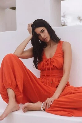 Free People Livin' Lovely Jumpsuit Size XSmall Sleeveless Harem Leg Red