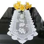2 Pcs Lace Table Runner, 45" x 13" White Cotton Table Dressers for Style A