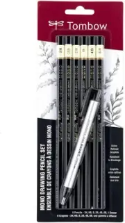 Tombow 61002 Mono Drawing Pencil, Combo Pack with Zero Eraser, Graphite 6-Pack,