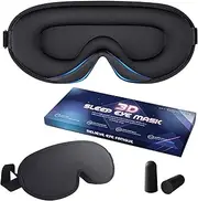 Blackout Eye Mask for Sleeping, 3D Sleep Mask, Zero Eye Pressure Blackout Eye Masks, Sleep Mask Silk Cool, Sleeping Eye Mask with Adjustable Strap and Ear Plugs, Premium Black Eye Mask or Blindfold