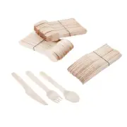 300 X Disposable Wooden Cutlery Bulk Bamboo Party 160mm - Spoons/Knives/Forks
