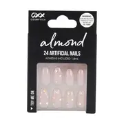 OXX Cosmetics 24 Pack Artificial Nails with Adhesive - Almond Shape, Mermaid Gems