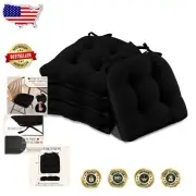Elegant Black Dining Chair Cushions - 4 Pack Memory Foam, Non-Slip, Tufted