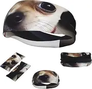 FJWSLCH Cute Chihuahua Headbands for Women Men Non Slip Workout Sweatbands Adjustable Sports Hair Bands Elastic Head Bands Moisture Wicking Hairband for Running, Cycling, Yoga, Spa
