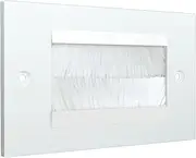 rhinocables Double Gang White Faceplate Brush Plate with Black or White Brushes for Wall-Mounted Installation Tidy Cable Pass Through Insert for Wires and Cable Access (1, White)