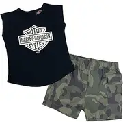 [HARLEY-DAVIDSON] Baby Girls' 2 Piece Newborn B&S Muscle Tee & Camo Short Set