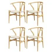 1 Set of 4 Dining Chairs Wooden Rattan Seat Wishbone Back -WDX4