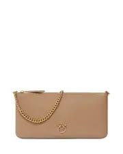 Pinko Horizontal Flat Brown Leather Crossbody Bag