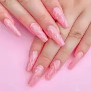 24Pcs Pink Wave French Square Artificial Nails Art Decor False Press On Nails