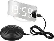 Nurdo Vibrating Alarm Clock Digital Mirror Alarm Clock with Large Clear Screen Adjustable Brightness Dual USB Ports Snooze Mode for Heavy Sleepers