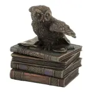 Snow Owl Flap Wings On Books Trinket Box - Animal Statue