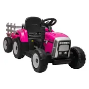 Kids Farm Tractor Electric Ride On Toys 2.4G R/C Remote Control Cars w/ Trailer Neon Pink
