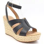 UGG Women Careena Ankle Strap Espadrille Sandals Size US 9.5 Black Leather