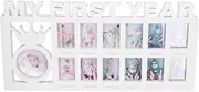 Newborn Photo Frame, My First Year Photo Moments Baby Keepsake Picture Frame Mother’s Day Accessory Fathers Day Pregnancy Gifts for First Time Mom Dad (White)