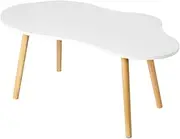 Cloud Shape Irregular Coffee Table, Modern Cloud Portable Table, Small Space Counter, Wooden Center Desk for Home Office (White, 80 x 40 x 42 CM)