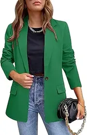 [Generic] Women's Blazer Long Open Front Blazer Jacket with Pockets Jacket temperament commuting slim fit real pocket suit jacket