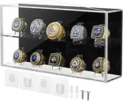Championship Ring Display Case, 10 Ring Slots Baseball Ring Display Box Acrylic Baseball Ring Holder Wall Mount Shadow Box, Large Display Stand Case Organizer for Sports Ring Storage Display (Acrylic)