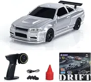 wheelfun 1/43 Scale RC Drift Race Vehicle Gyro 4WD Ready to Go Mini Remote Control Car High Speed Model RTR Racing Car Gift(Silver Gray)
