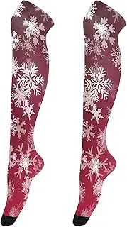 [Caihoyu] Women Long Thigh High Socks Lightweight Long Knee High Socks High-Knee Stocking for Daily Wear, Cosplay Red Xmas Snowfall Christmas, Red Xmas Snowfall Christmas