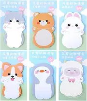 Amaxiu Cute Self Stick Notes, 6 Pack Cartoon Animal Sticky Note Kawaii Markers Flags Memo Pads Small Sticky Memo Pad Dog Cat Rabbit Bear Shape 8x5cm/3.2x2in 180 Sheets