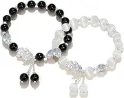 [QSAENHA] Silver Pixiu Bracelet Feng Shui Wealth Bracelet Black Carnelian Stone Jewelry Pi Yao Charm Natural Stone Bangle Chakra Balancing Gems Prosperity Money Windfall/2050