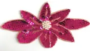 Fuchsia Flower Blossom Floral Beaded Sequined Sew-On Applique Craft Patch VTG
