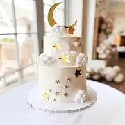 Moon Star Cake Toppers,Acrylic Cake Decorations Twinkle Twinkle Little Star Celestial Cake Charms Mirror Gold for Over the Moon Baby Shower Wedding Birthday Party