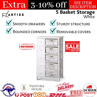 Artiss Chest of Drawers Bedside Tables Dresser 5 Basket Storage Cabinet Tallboy