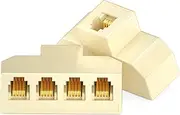 tunghey 2Pack Phone Splitter 4 Way Telephone Adapter RJ11 6P4C 1 Female to 4 Females for Landline and Fax Ivory