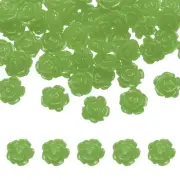50 Pcs Green Resin Rose Flower Beads, 10mm Flatback Flower Charm