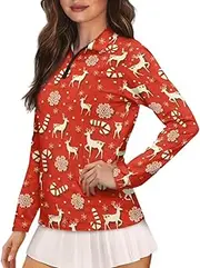 [Suobstales] Women's UV Protection Polo Shirts Quarter Zip Pullover Womens UPF 50+ Long Sleeve Shirts Golf Shirts Workout Tops
