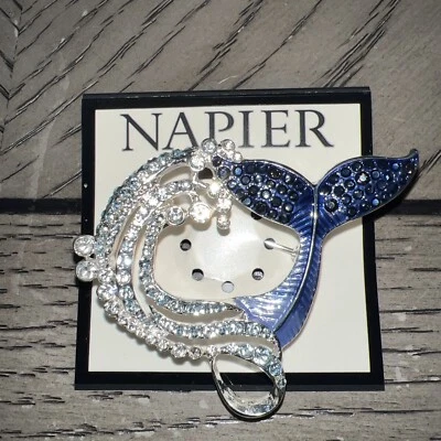 NWT Napier Silver Tone Crystal Whale Tail Pin Beautiful