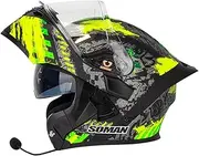 Motorcycle Helmet, flip-up Helmet, Double Visor, Motorcycle Helmet, Scooter Helmet, Moped Helmet, ECE Certified for Women, Men, Adult Motorcycle Helmet B,XXL