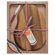 Laguiole Jean Neron Mini Cheese Knife Made in France & Swept-Side Serving Board Gift Set